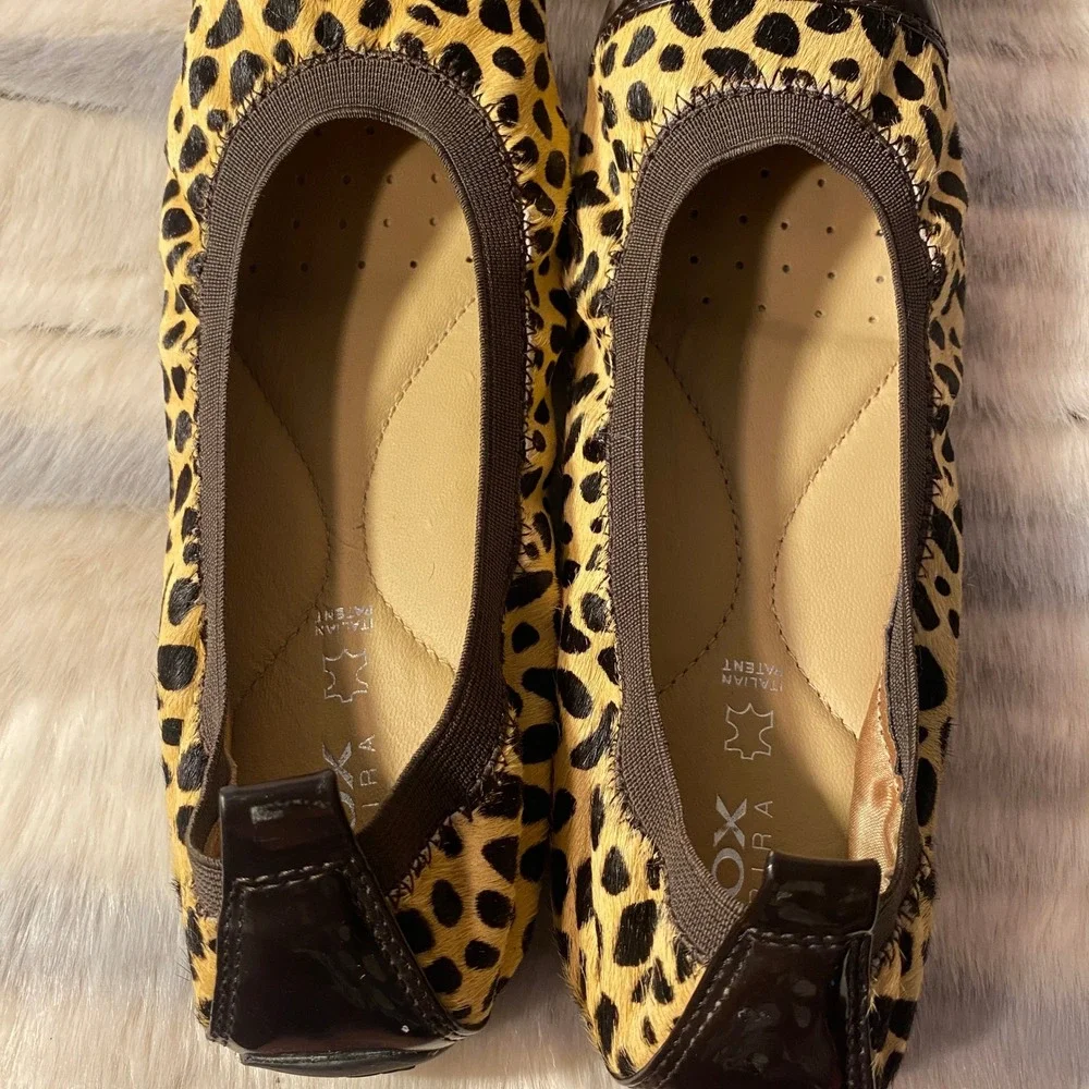Geox Respira Animal Print Ballet Flats Cap Toe Comfort‎ Shoes EU 37, US 6.5 EUC